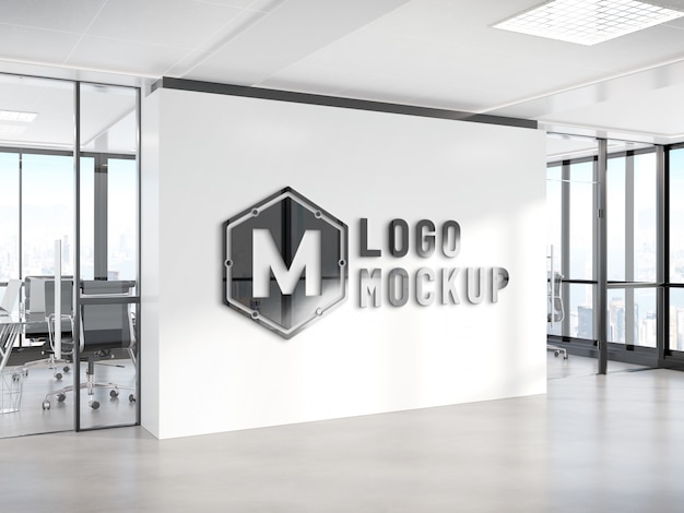 Premium PSD | Logo on office wall mockup