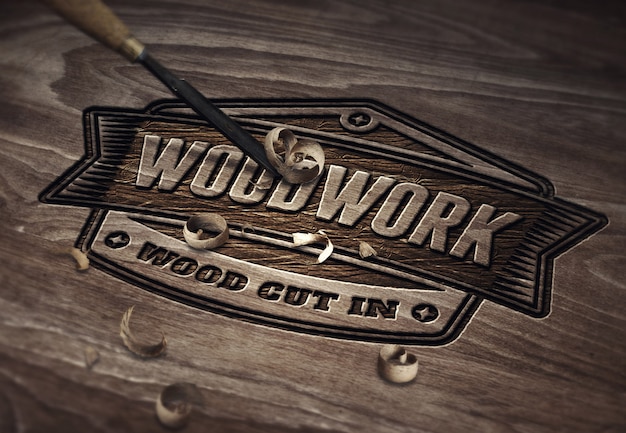 Download Premium PSD | Logo or text mockup template - wood cut work
