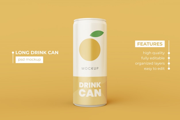 Download Premium PSD | Long aluminum drink can mockup