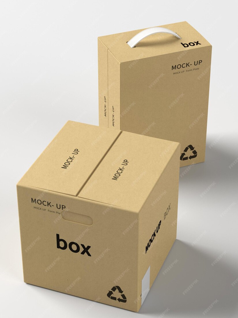 Premium PSD | Long block cardboard and cardboard cube packaging mockup