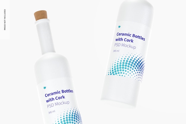 Download Free Psd Long Neck Ceramic Bottles With Cork Mockup Floating
