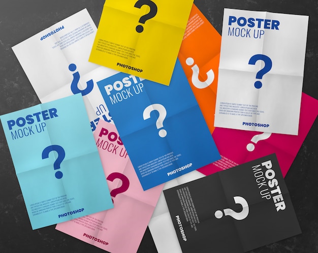 Download Premium PSD | A lot of poster paper fold texture mockup