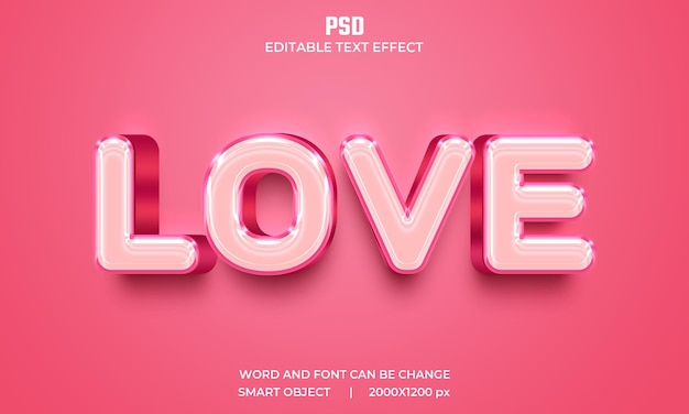 Premium PSD | Love 3d editable text effect premium psd with background