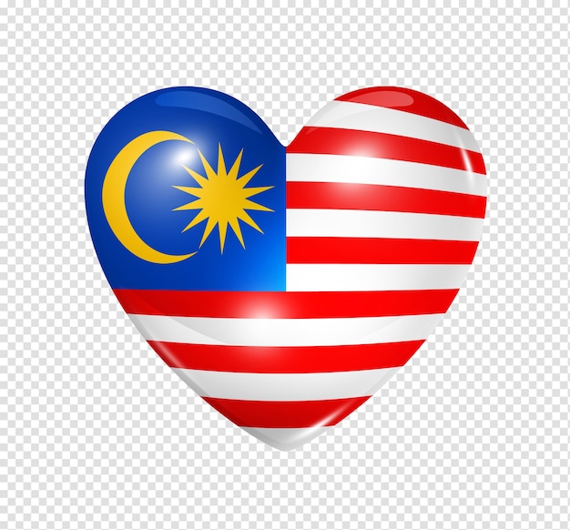 Premium PSD  Love malaysia symbol of a 3d heart with flag design isolated