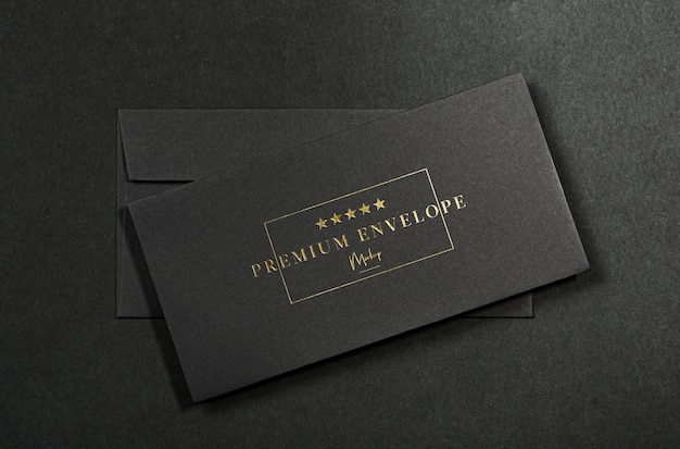 Download Luxury black envelope mockup. realistic gold foil embossed envelope mock up, premium psd ...