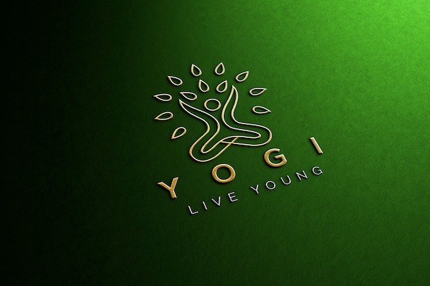 Luxury embossed green paper logo mockup | Premium PSD File