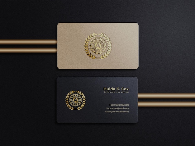 Premium Psd Luxury Golden Foil Business Card Mockup On Black Craft Paper