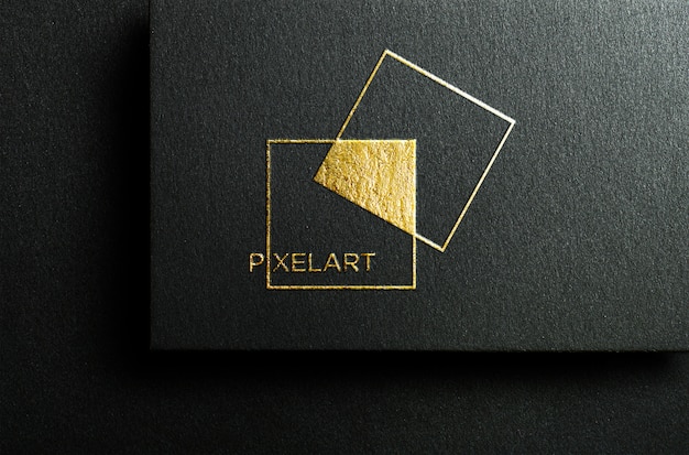 Luxury golden logo mockup on black textured paper. realistic gold foil embossed logo mock up ...