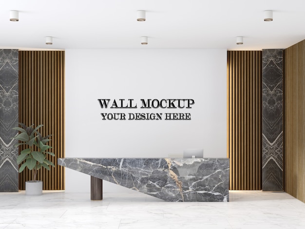 Download Premium PSD | Luxury reception room wall mockup with marble desk in interior
