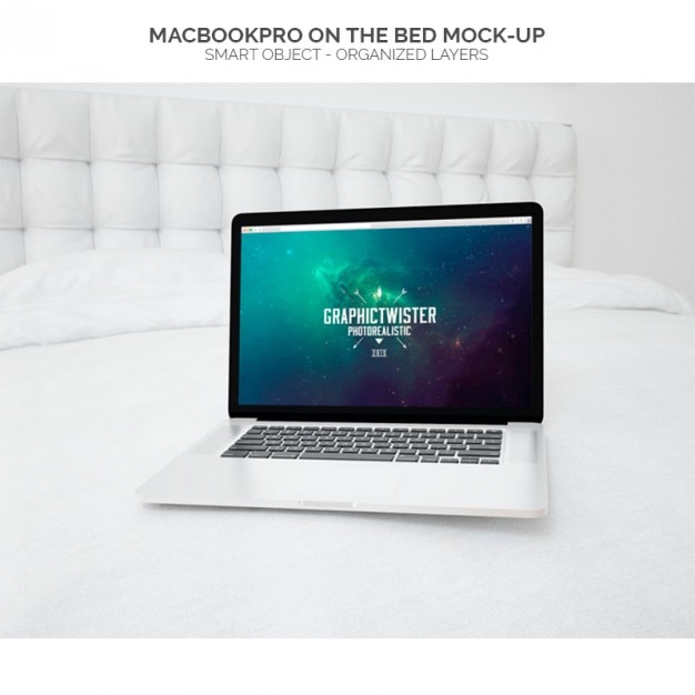 Download Macbook on the bed mock-up PSD file | Free Download