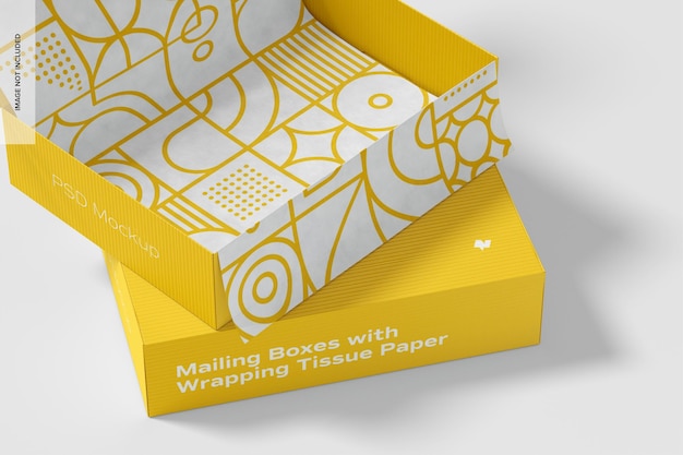 Download Premium Psd Mailing Boxes With Wrapping Tissue Paper Mockup Close Up