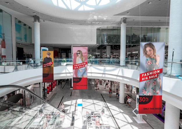 Download Mall advertising billboard mock-ups panoramic view | Free PSD File