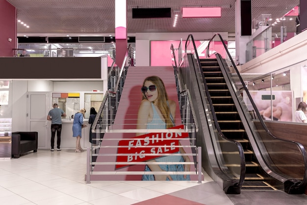 Download Mall advertising mock-up on stairs | Free PSD File