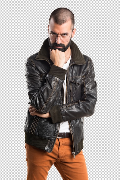 Download 革のジャケットを着て考える男 | プレミアムPSDファイル