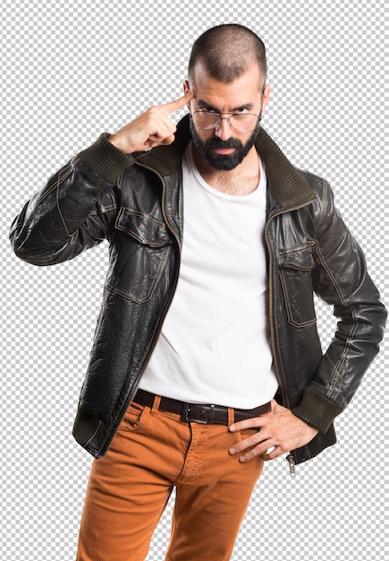 Download 革のジャケットを着て考える男 | プレミアムPSDファイル