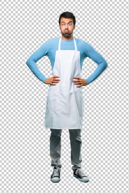 Premium Psd Man Wearing An Apron Makes Funny And Crazy Face Emotion