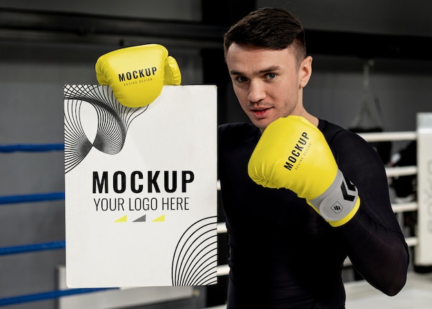 Download Free Psd Man Wearing Boxing Gloves Mock Up For Training