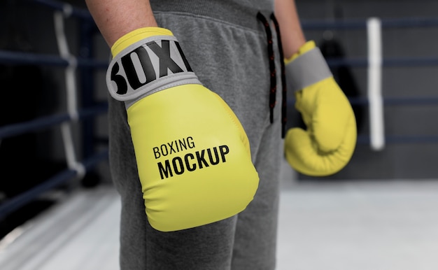 Download Free Psd Man Wearing Boxing Gloves Mock Up