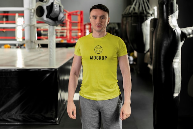 Download Free Psd Man Wearing Boxing T Shirt Mock Up