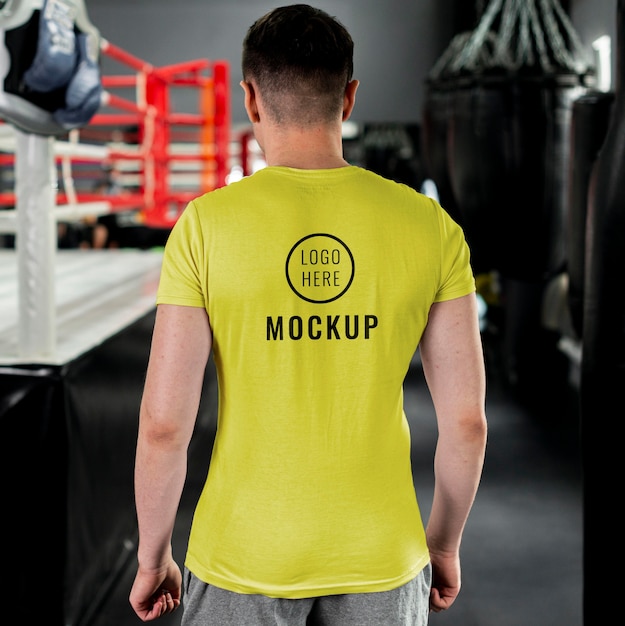 Download Free Psd Boxing Athlete Wearing A Mock Up T Shirt