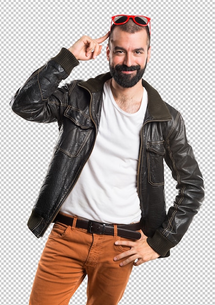 Download Man wearing a leather jacket | Premium PSD File