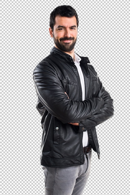 Download Man with leather jacket with his arms crossed | Premium ...