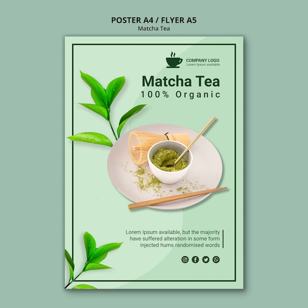 Matcha tea design for flyer template Free Psd