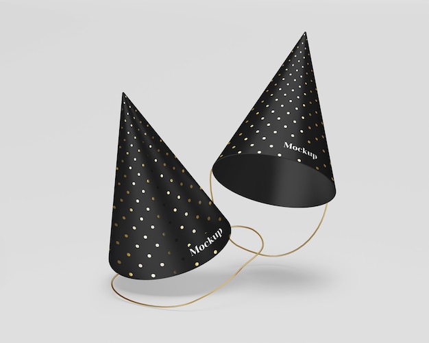 Matte party hats mockup with gold | Premium PSD File