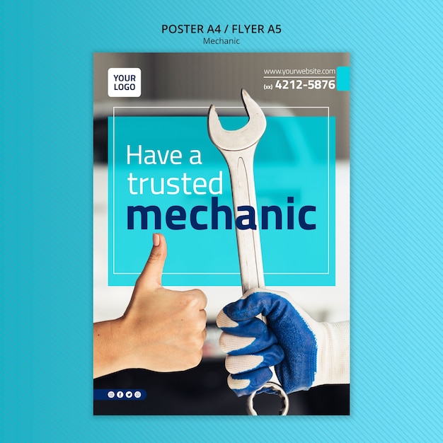 Free PSD | Mechanic poster template with photo