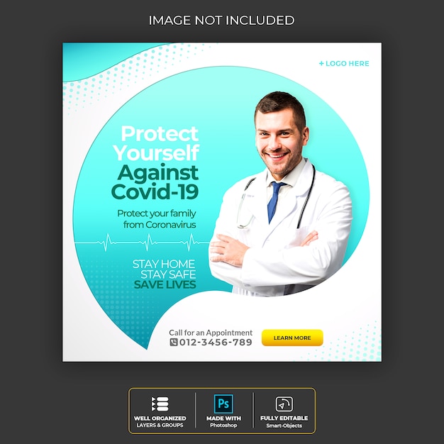 Medical health banner about coronavirus, social media instagram post banner Premium Psd