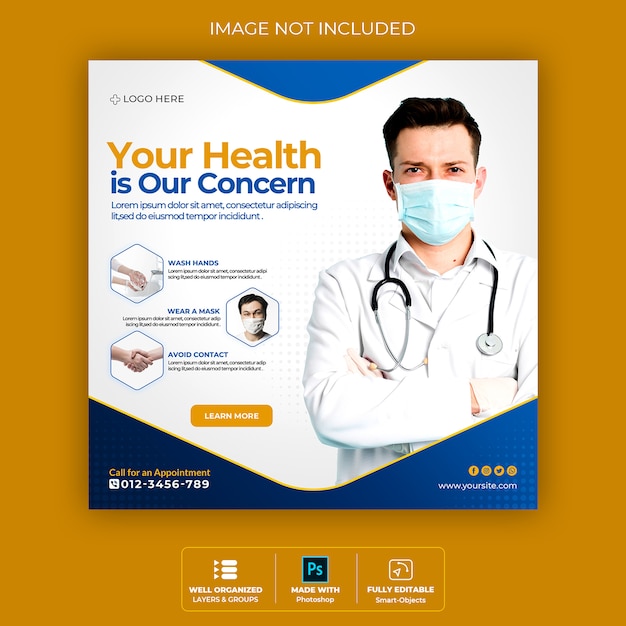 Medical health banner about coronavirus, social media instagram post banner Premium Psd