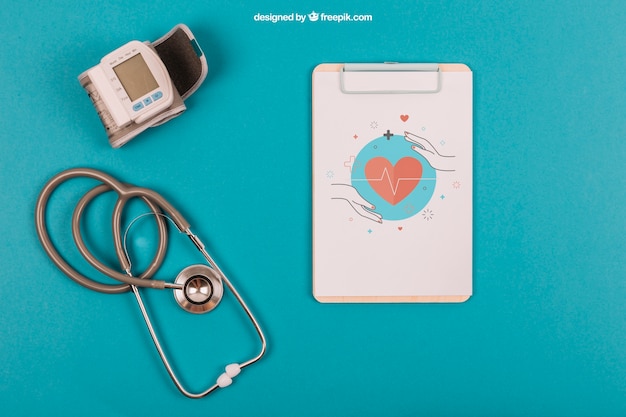 Download Medical mockup with clipboard and stethoscope PSD file | Free Download