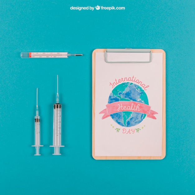 Download Medical mockup with syringes and clipboard PSD file | Free Download