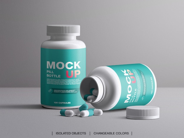 Download Premium PSD | Medicine health branding vitamins pill plastic bottle mockup with capsules isolated