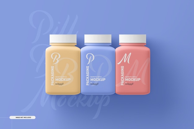 Download Free Psd Medium Square Pill Supplement Bottle Mockup