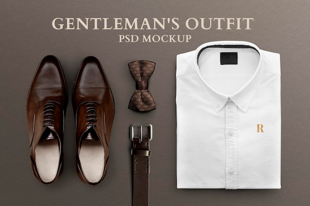 Download Free Psd Men S Formal Outfit Mockup Psd Folded Shirt Belt And Leather Shoes