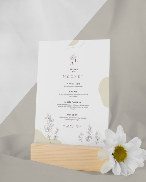 Download Mock-up menu con fiore bianco | PSD Gratis