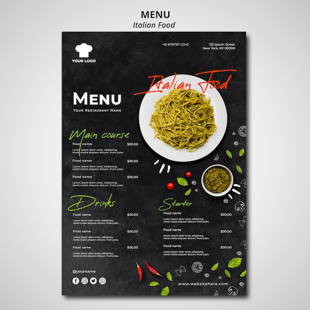 Menu template for traditional italian food restaurant | Free PSD File