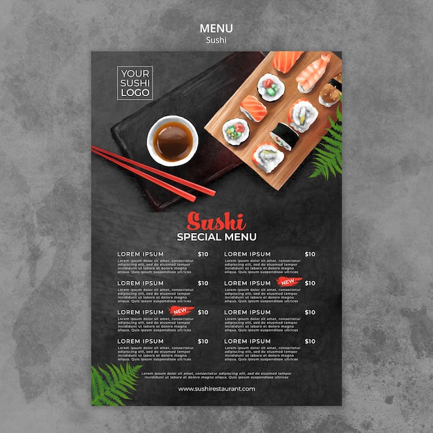 Menu template with sushi day design Free PSD File