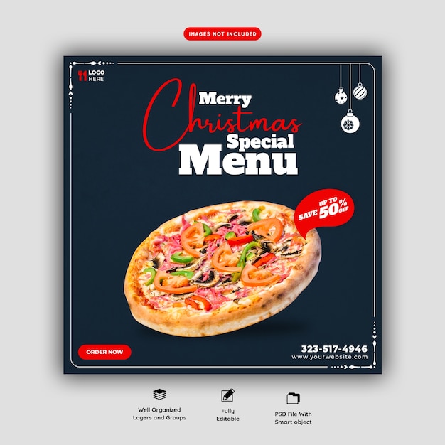 Free PSD | Merry christmas food menu and delicious pizza social media ...