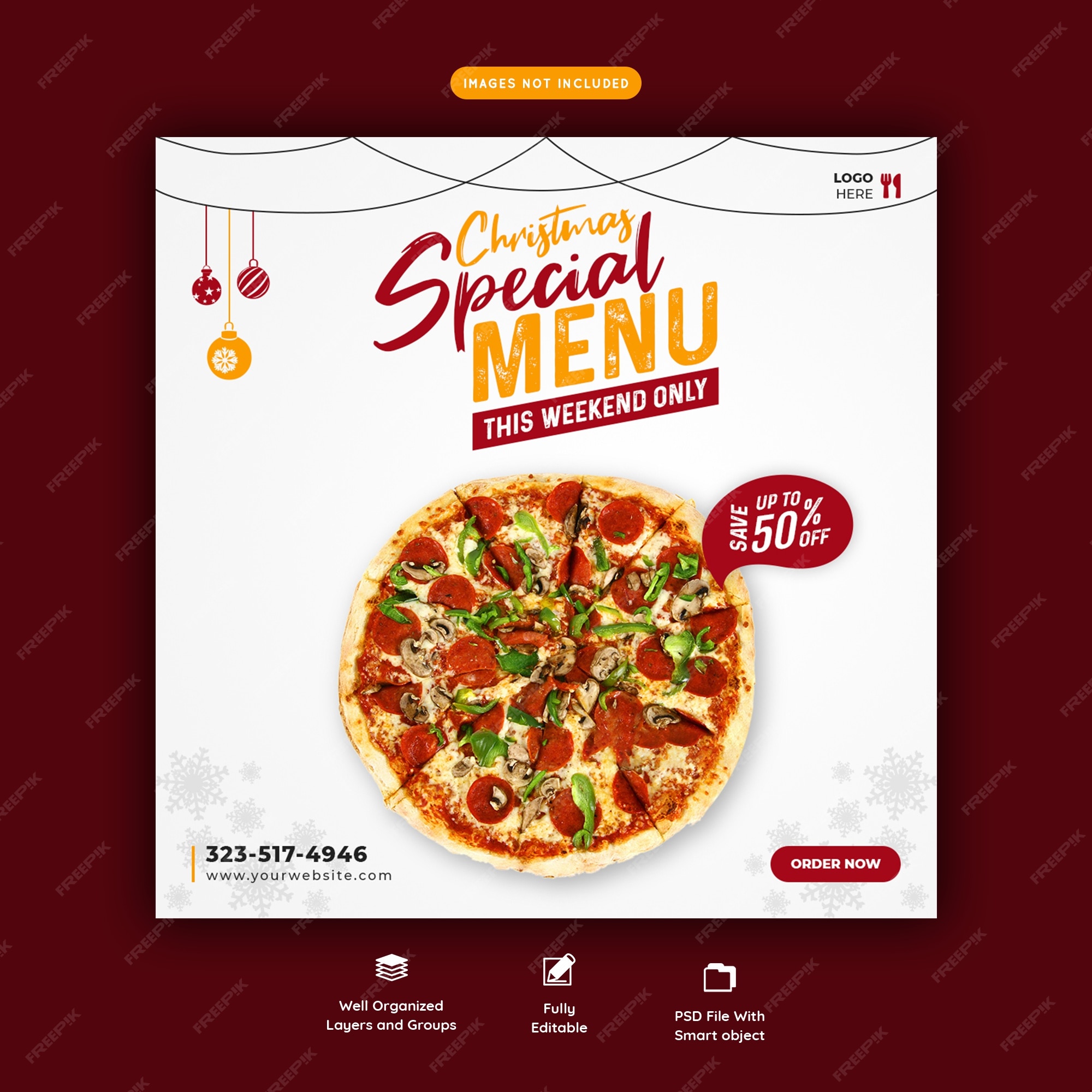 Premium PSD | Merry christmas food menu and delicious pizza social ...