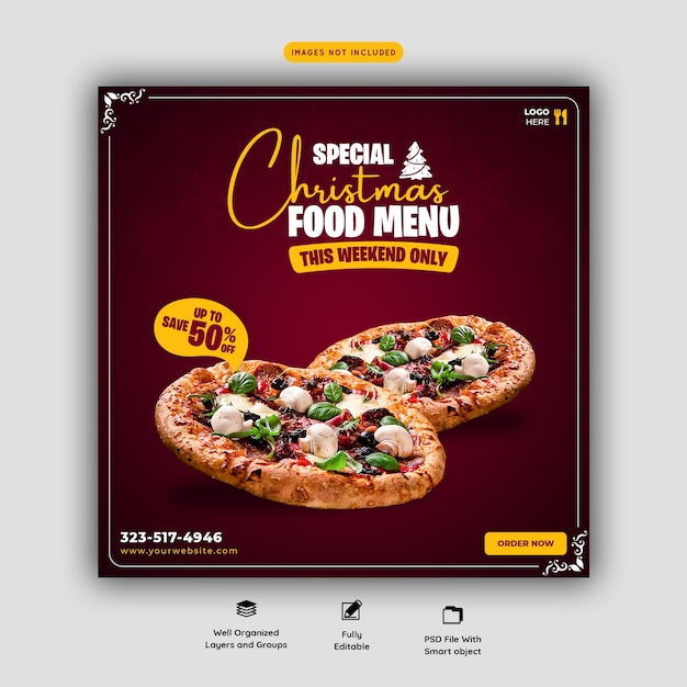 Free PSD | Merry christmas food menu and restaurant social media banner ...