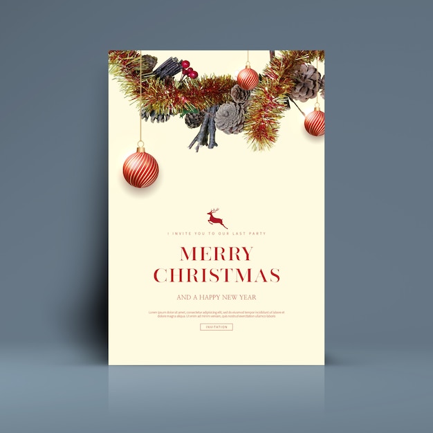 Premium PSD | Merry christmas and happy new year greeting card template