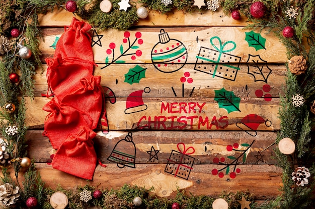 Free PSD | Merry christmas message mock-up on wooden background