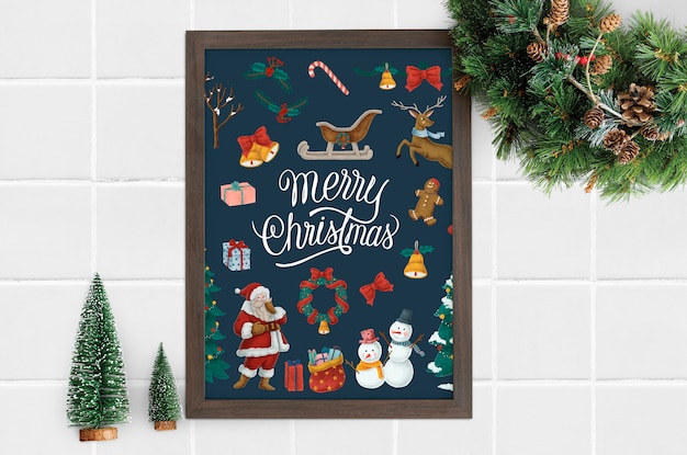 Download Free Psd Merry Christmas Poster In A Frame Mockup PSD Mockup Templates