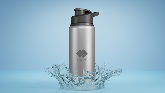 Download Premium PSD | Metal bottle water mockup with splashing water