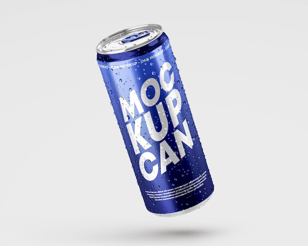  Metallic can mockup with drops