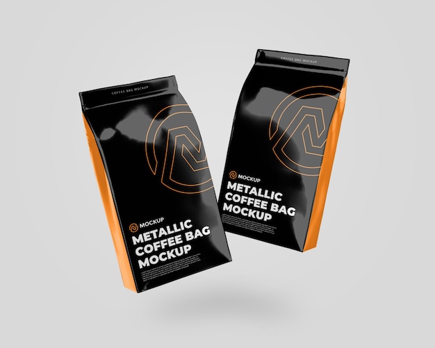 Download Premium Psd Metallic Coffee Bag Float Mockup