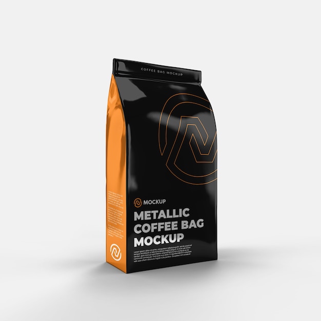 Premium PSD | Metallic coffee bag mockup front view