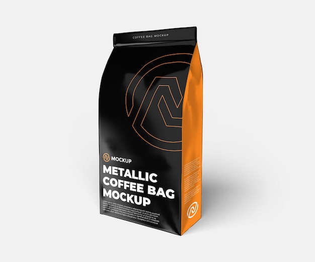 Premium PSD | Metallic coffee bag mockup